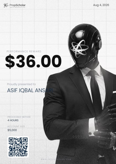 PropScholar payout certificate — ASIF IQBAL ANSARI, $36