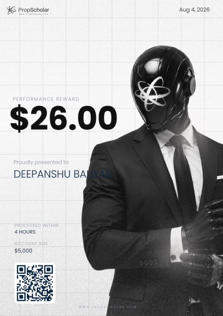 PropScholar payout certificate — DEEPANSHU BALIYAN, $26