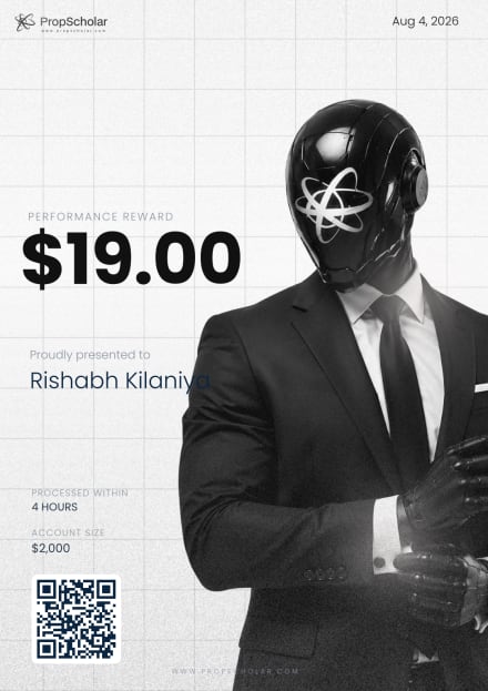 PropScholar payout certificate — Rishabh Kilaniya, $19
