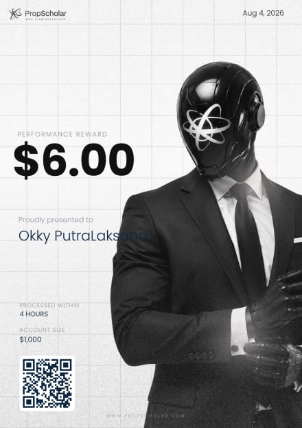 PropScholar payout certificate — Okky PutraLaksana, $6