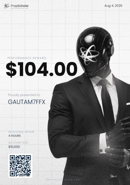 PropScholar payout certificate — GAUTAM7FFX, $104