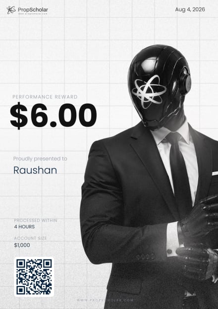 PropScholar payout certificate — Raushan, $6