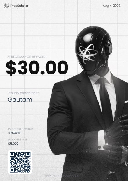 PropScholar payout certificate — Gautam, $30