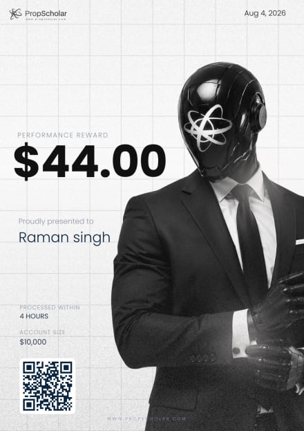 PropScholar payout certificate — Raman singh, $44