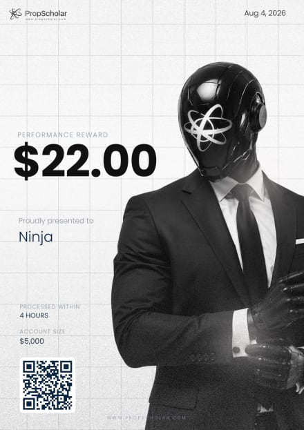 PropScholar payout certificate — Ninja, $22