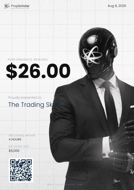 PropScholar payout certificate — The Trading Skull, $26