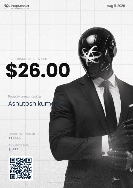 PropScholar payout certificate — Ashutosh kumar, $26