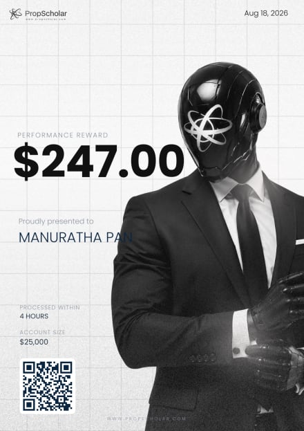 PropScholar payout certificate — MANURATHA PAN, $247