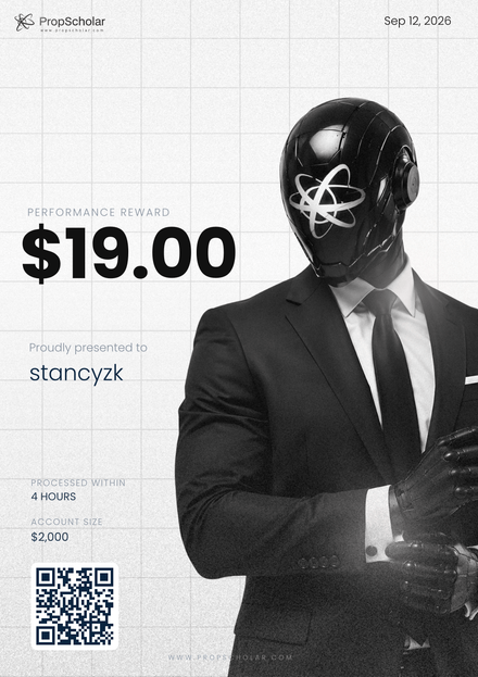 PropScholar payout certificate — stancyzk, $19